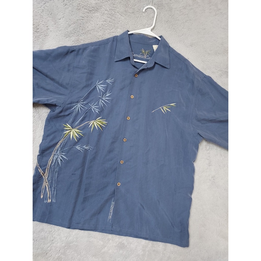 Bamboo Cay Shirt Mens Large Embroidered Bamboo Tropical Short Sleeve Blue Resort